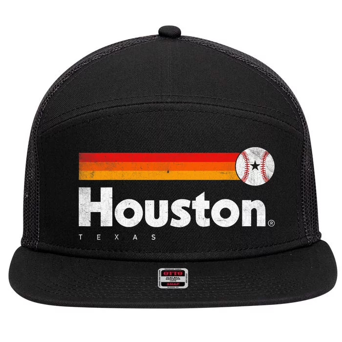 Vintage Houston Love Baseball Strong Vintage Stripes 7 Panel Mesh Trucker Snapback Hat