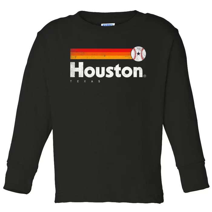 Vintage Houston Love Baseball Strong Vintage Stripes Toddler Long Sleeve Shirt