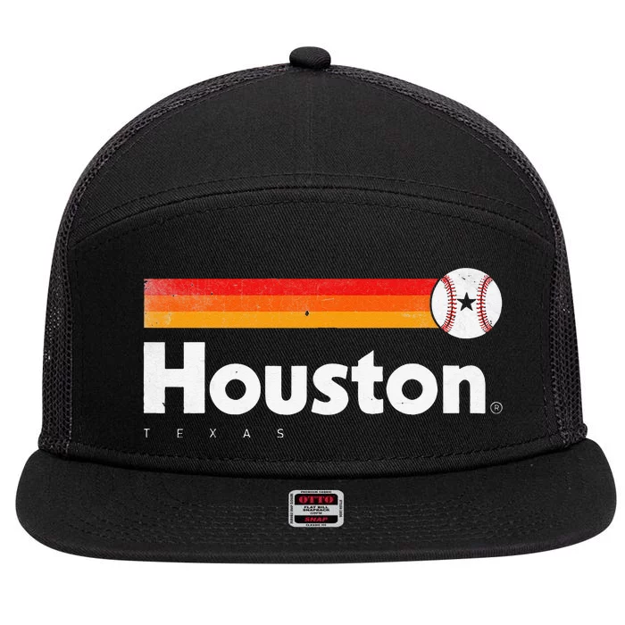 Vintage Houston Love Baseball Strong Vintage Stripes 7 Panel Mesh Trucker Snapback Hat