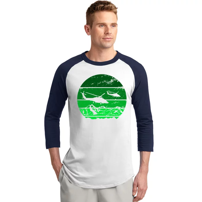 Vintage Helicopter Mountain Baseball Sleeve Shirt