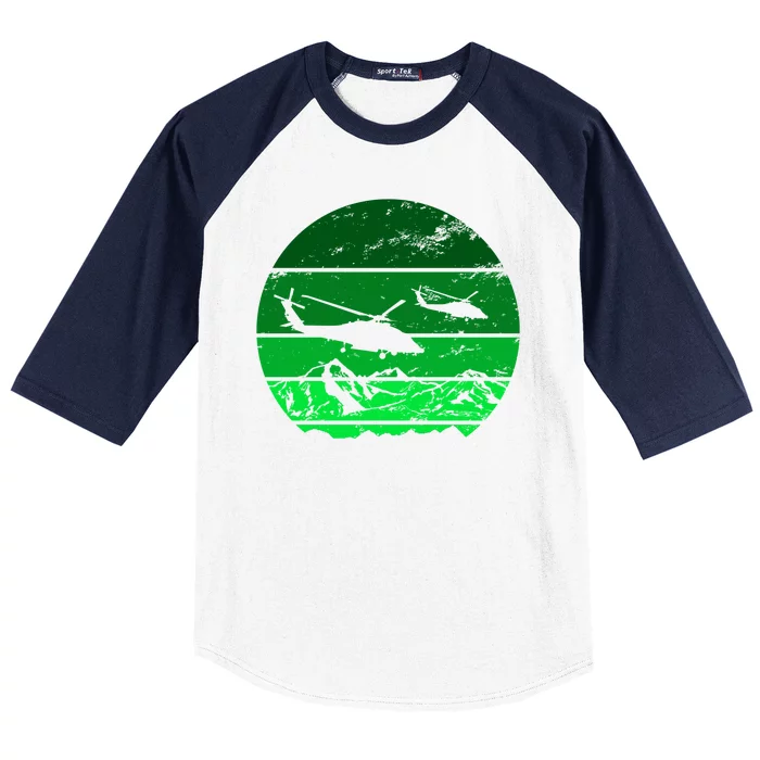 Vintage Helicopter Mountain Baseball Sleeve Shirt