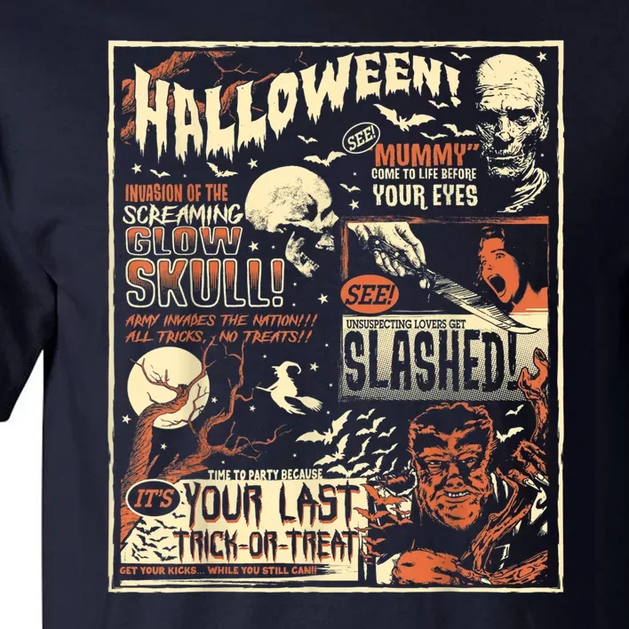 Vintage Horror Movie Shirts Poster Terror Old Time Halloween Tall T-Shirt