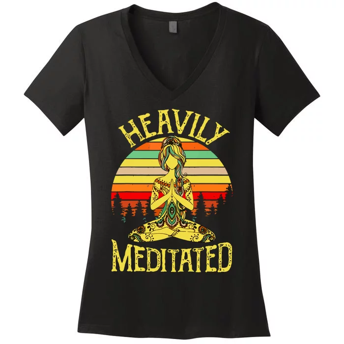 Vintage Heavily Meditated Yoga Meditation Spiritual Warrior Women's V-Neck T-Shirt