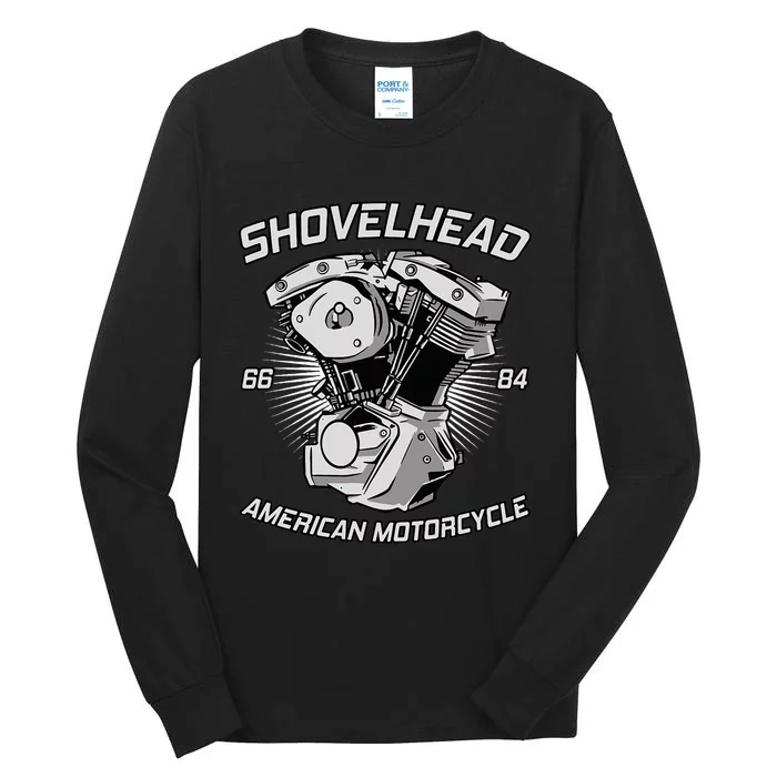 Vintage Hd Motorcycle Vtwin Shovelhead Engine Drawing Biker Tall Long Sleeve T-Shirt