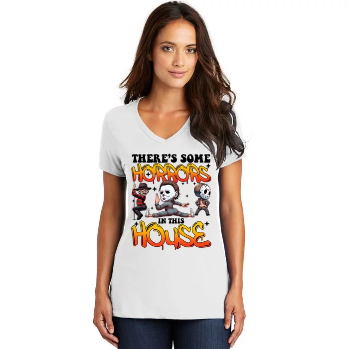 Voor Hees Myers Freddy Theres Some Horrors In This House Halloween Funny Women's V-Neck T-Shirt