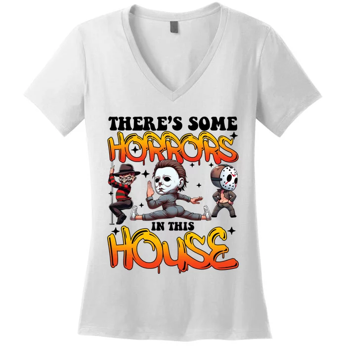 Voor Hees Myers Freddy Theres Some Horrors In This House Halloween Funny Women's V-Neck T-Shirt