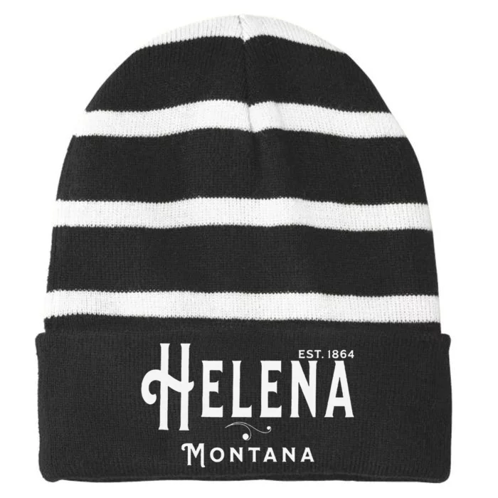 Visit Helena Montana Vintage Souvenir Design Striped Beanie with Solid Band