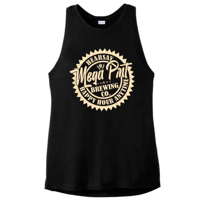 Vintage Hearsay Mega Pint Brewing Co Happy Hour Anytime Emblem Ladies Tri-Blend Wicking Tank