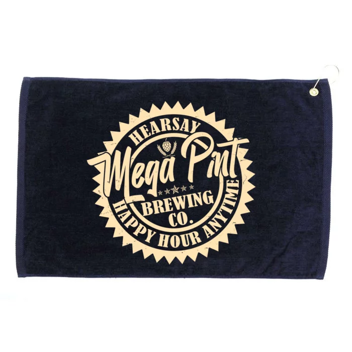 Vintage Hearsay Mega Pint Brewing Co Happy Hour Anytime Emblem Grommeted Golf Towel