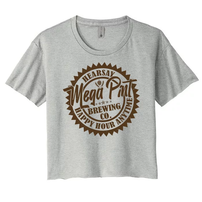 Vintage Hearsay Mega Pint Brewing Co Happy Hour Anytime Emblem Women's Crop Top Tee