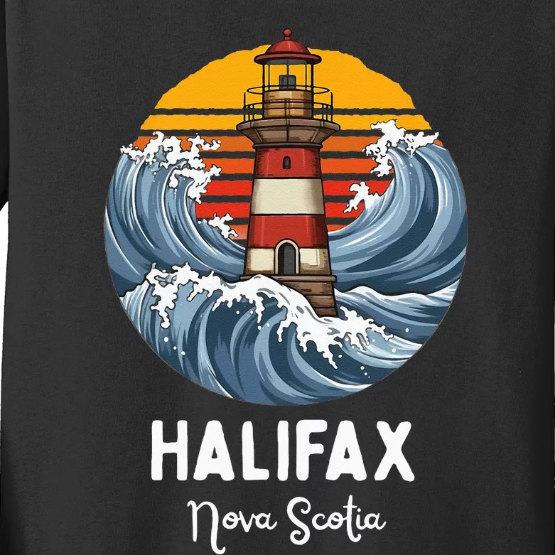 Vintage Halifax Nova Scotia Vintage Lighthouse Kids Long Sleeve Shirt