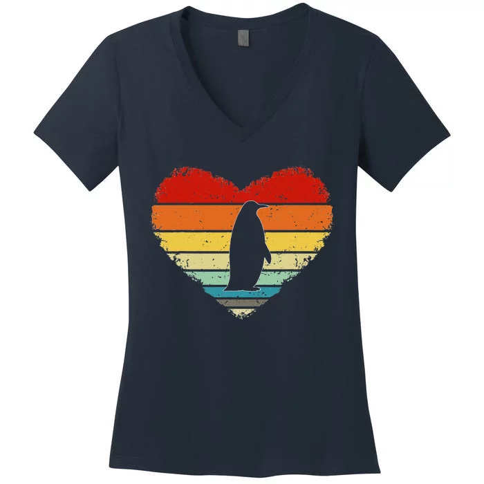 Vintage Heart Penguin Love Valentine's Day Gifts For Him Her Women's V-Neck T-Shirt