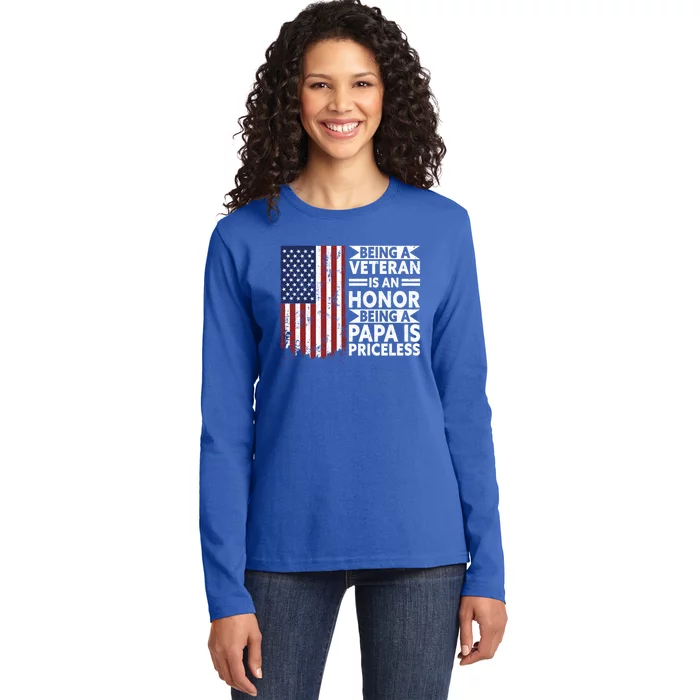 Veteran Honor Papa Priceless Proud American Veteran Dad Gift Ladies Long Sleeve Shirt