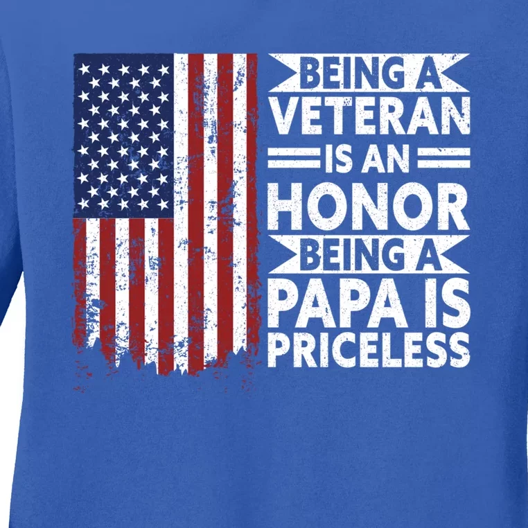 Veteran Honor Papa Priceless Proud American Veteran Dad Gift Ladies Long Sleeve Shirt