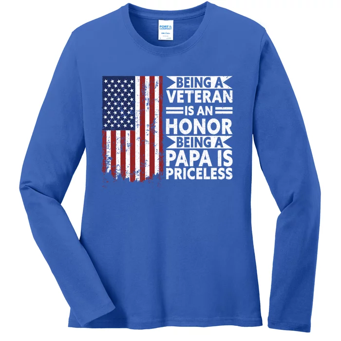 Veteran Honor Papa Priceless Proud American Veteran Dad Gift Ladies Long Sleeve Shirt