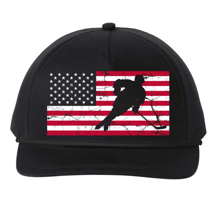 Vintage Hockey Player American Flag Snapback Five-Panel Rope Hat