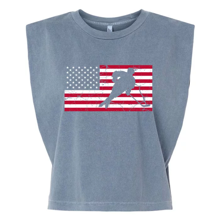 Vintage Hockey Player American Flag Garment-Dyed Women's Muscle Tee