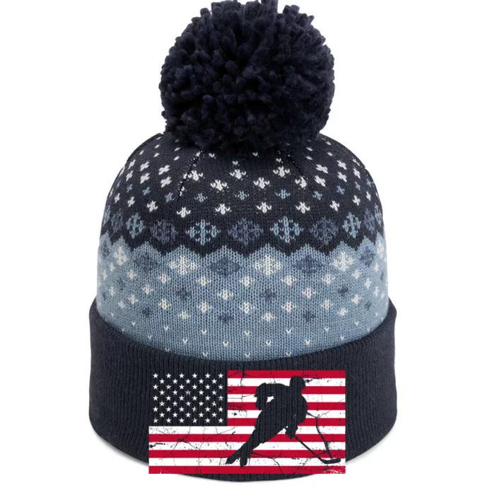 Vintage Hockey Player American Flag The Baniff Cuffed Pom Beanie