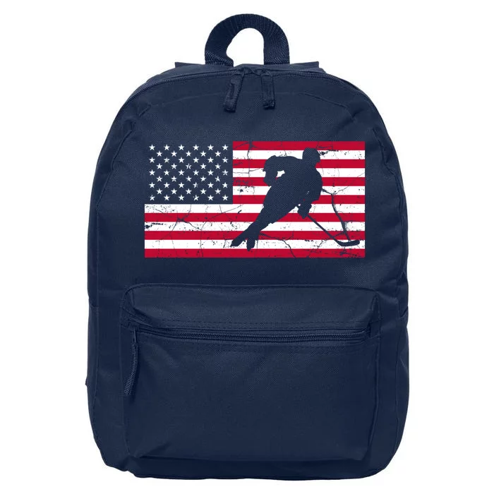 Vintage Hockey Player American Flag 16 in Basic Backpack