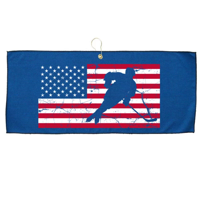 Vintage Hockey Player American Flag Large Microfiber Waffle Golf Towel