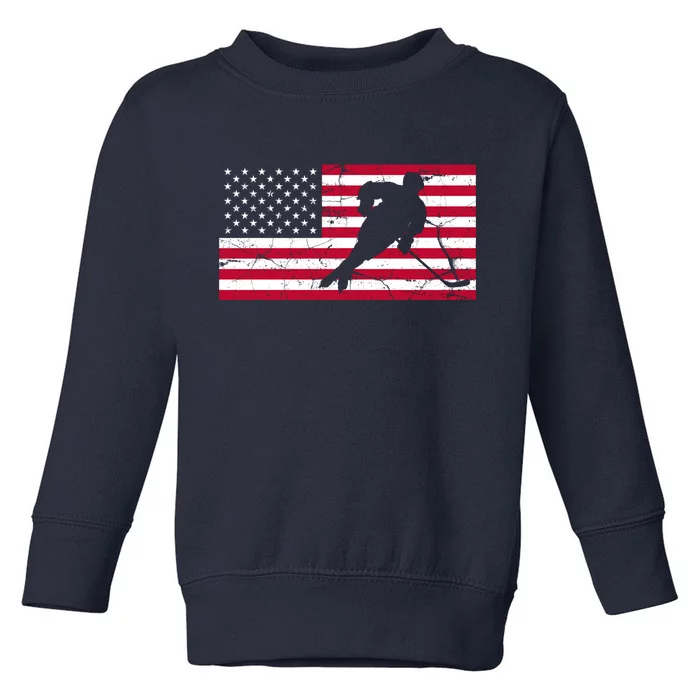 Vintage Hockey Player American Flag Toddler Sweatshirt