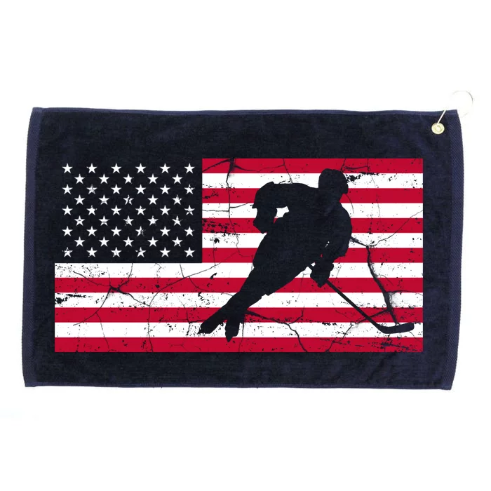 Vintage Hockey Player American Flag Grommeted Golf Towel