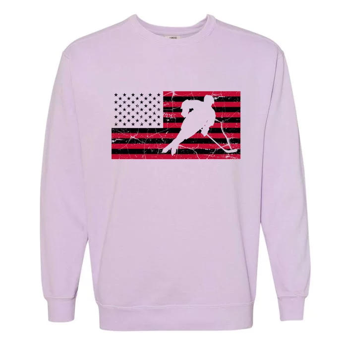 Vintage Hockey Player American Flag Garment-Dyed Sweatshirt