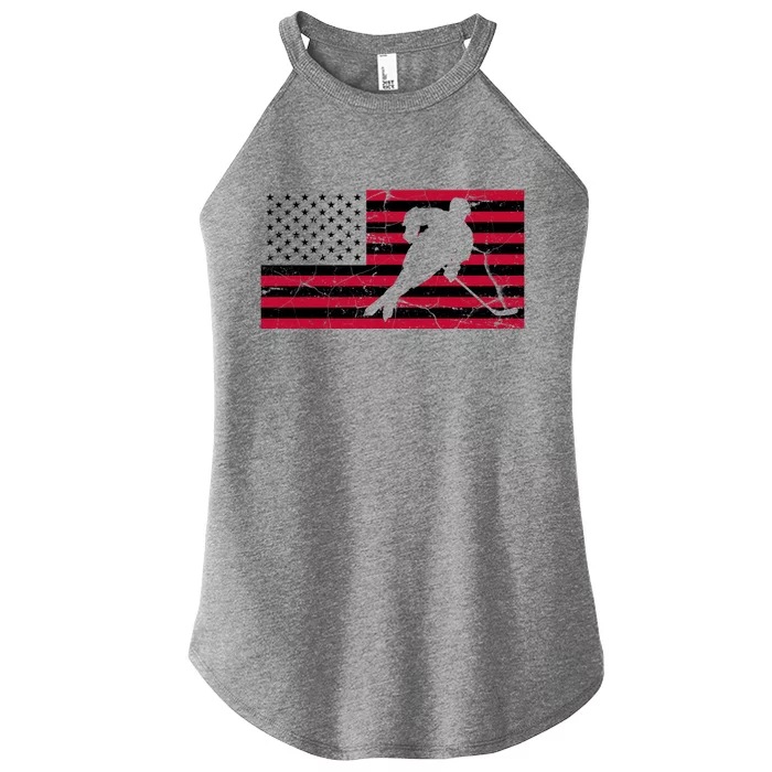 Vintage Hockey Player American Flag Women’s Perfect Tri Rocker Tank