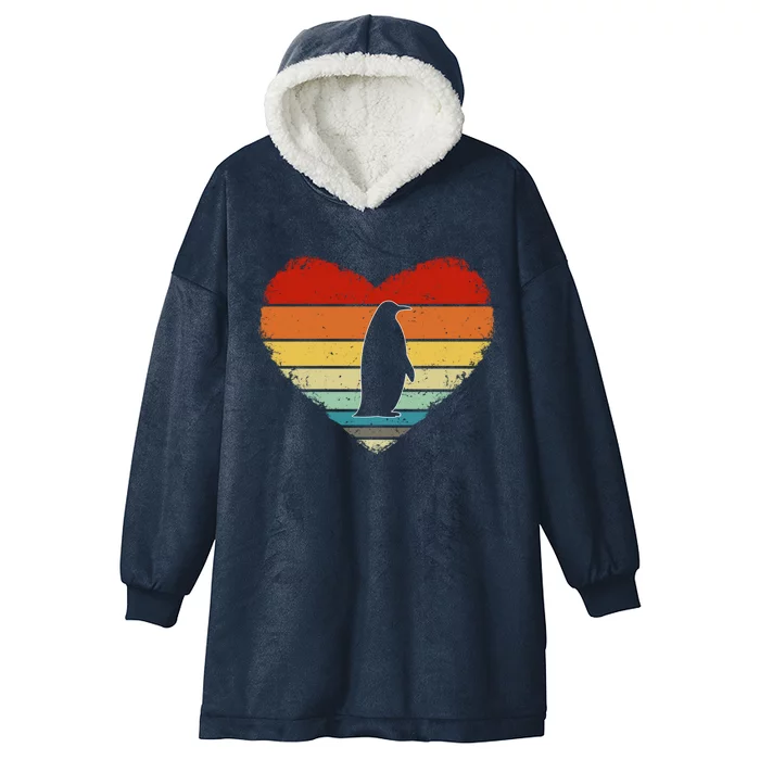 Vintage Heart Penguin Love Valentine's Day Funny Gift For Him Her Gift Hooded Wearable Blanket