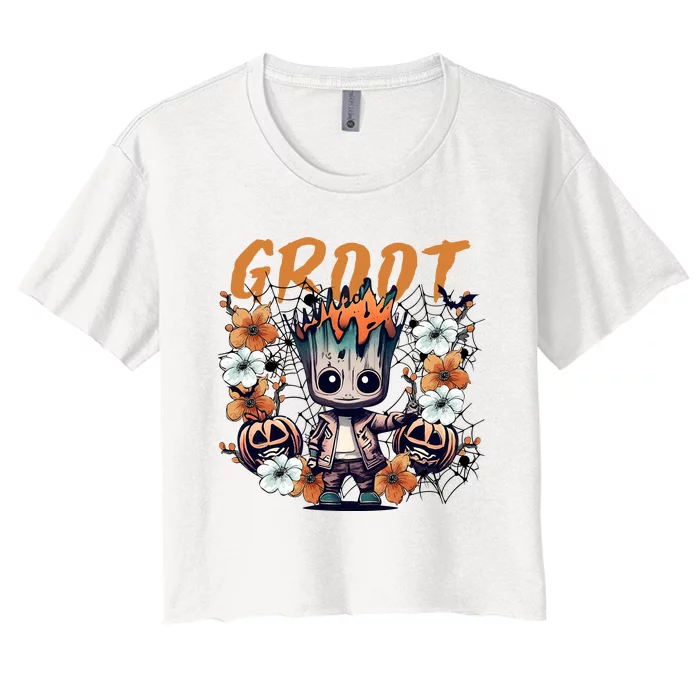 Vintage Halloween Pumpkin Baby Halloween Guardian Women's Crop Top Tee