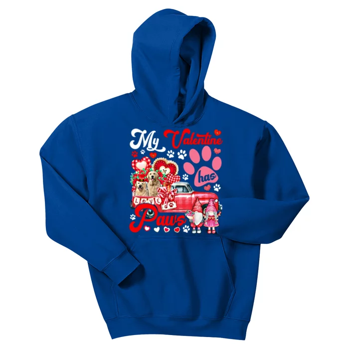 Valentine Has Paws Couple Golden Retrievers On Pickup Gnomes Gift Kids Hoodie