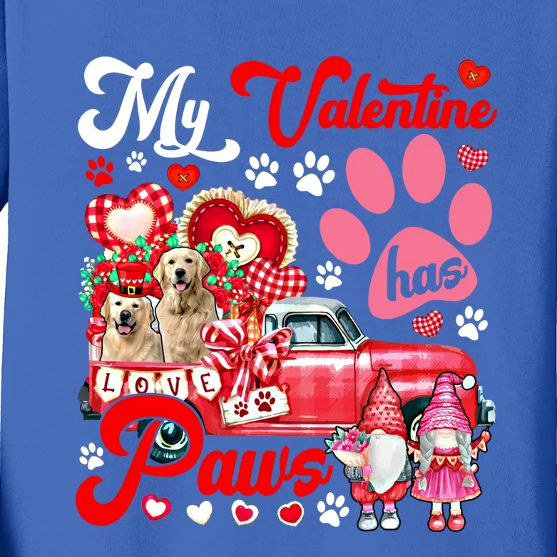 Valentine Has Paws Couple Golden Retrievers On Pickup Gnomes Gift Kids Long Sleeve Shirt