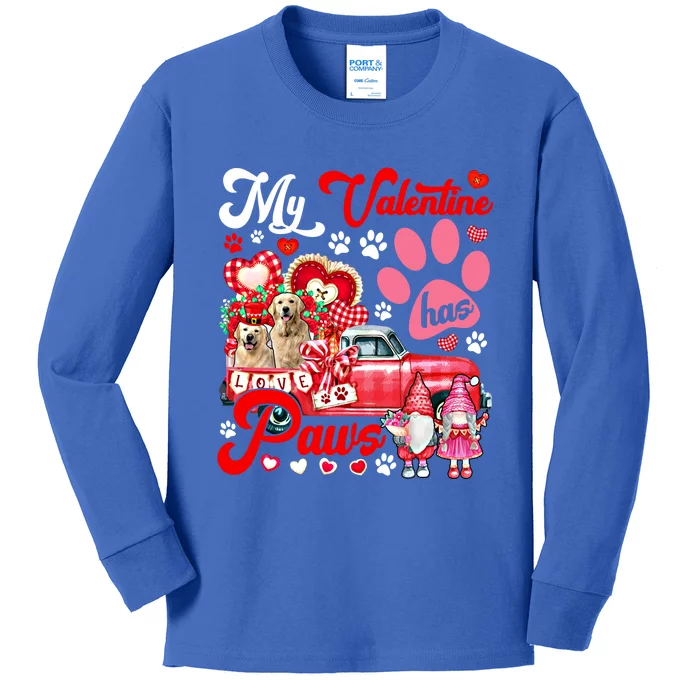 Valentine Has Paws Couple Golden Retrievers On Pickup Gnomes Gift Kids Long Sleeve Shirt