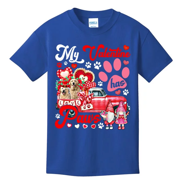 Valentine Has Paws Couple Golden Retrievers On Pickup Gnomes Gift Kids T-Shirt