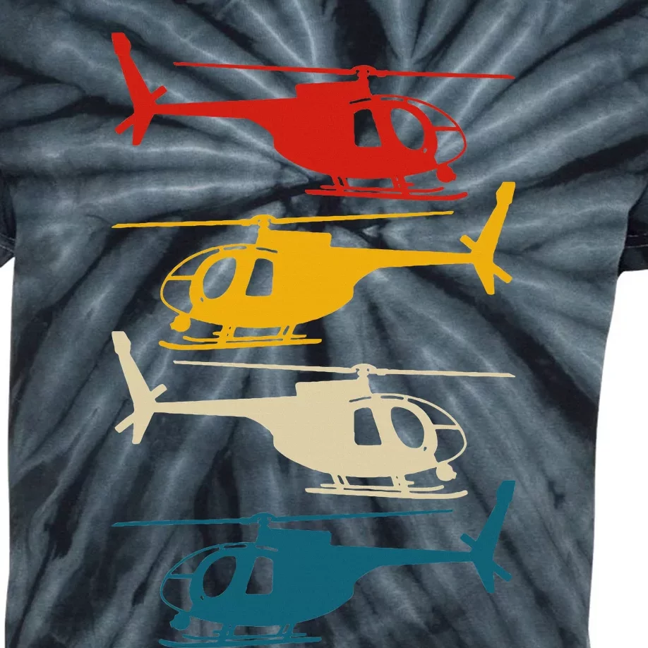 Vintage Helicopter Pilot Aviation Retro Kids Tie-Dye T-Shirt