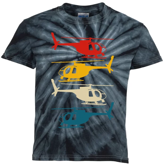 Vintage Helicopter Pilot Aviation Retro Kids Tie-Dye T-Shirt