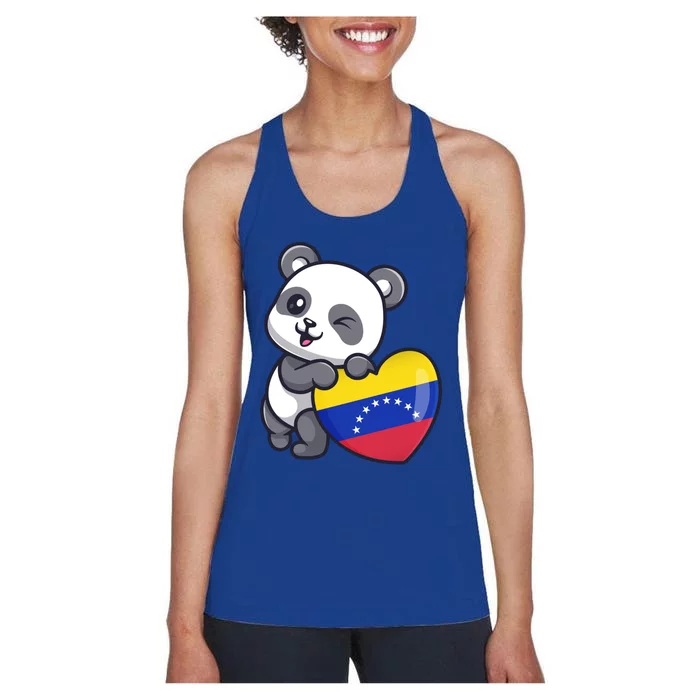 Venezuela Heart Panda Pride Venezuelan Flag Roots Souvenir Funny Gift Women's Racerback Tank