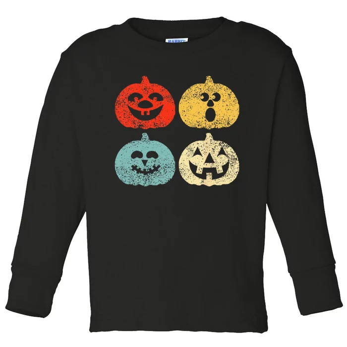 Vintage Halloween Pumpkin Women Men Kids Funny Retro Gift Toddler Long Sleeve Shirt