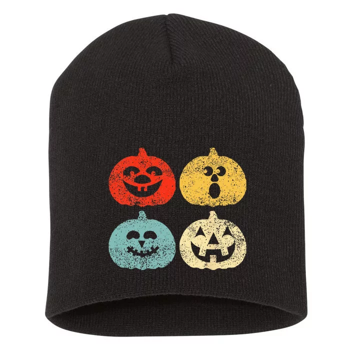 Vintage Halloween Pumpkin Women Men Kids Funny Retro Gift Short Acrylic Beanie