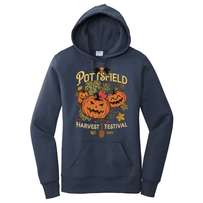 Vintage Halloween Pottsfield Harvest Festival EST 1502 Women's Pullover Hoodie