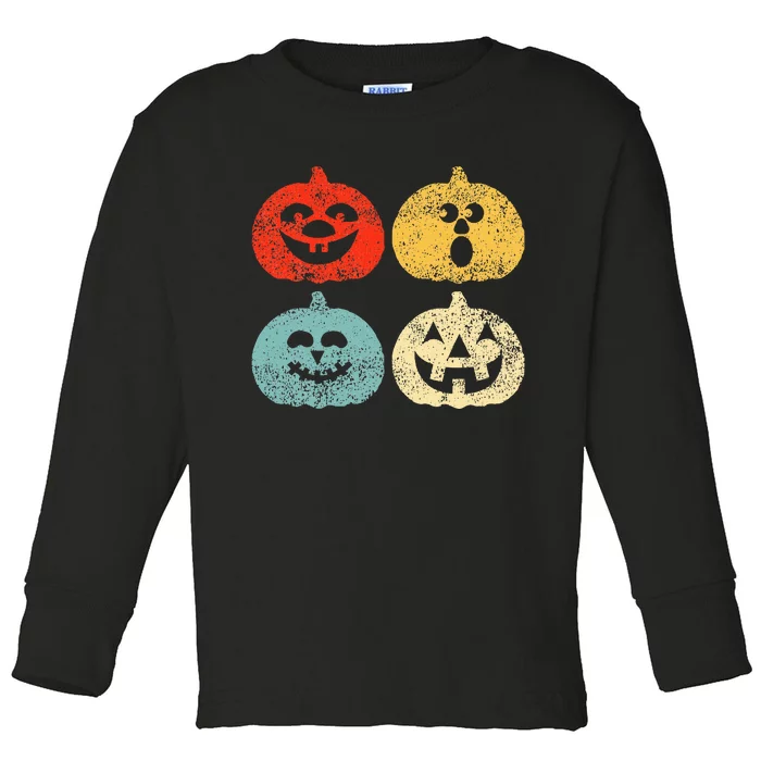 Vintage Halloween Pumpkin Kids Funny Retro Gift Toddler Long Sleeve Shirt