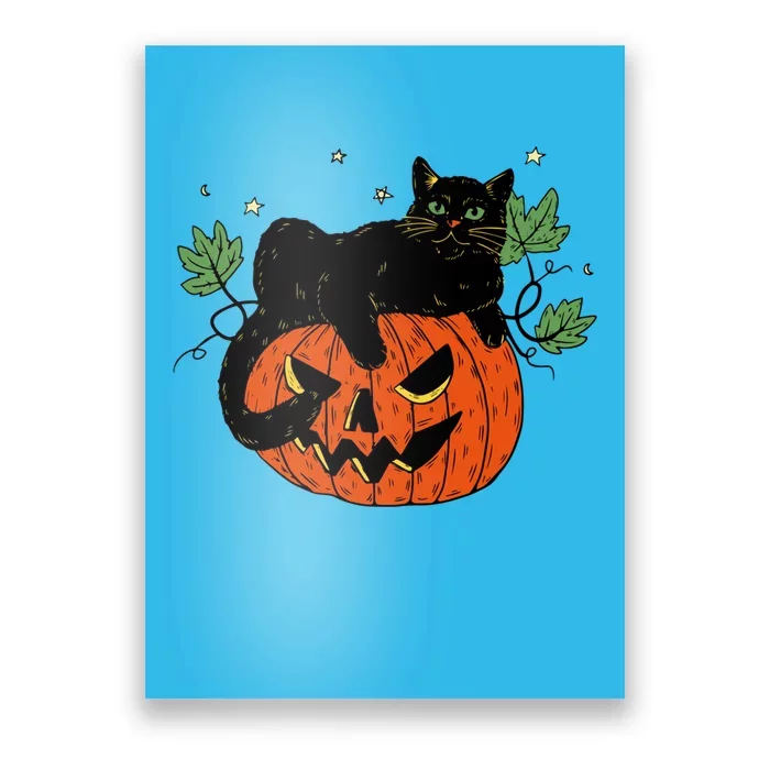 Vintage Halloween Retro Pumpkin Jack O Lantern And Black Cat Gift Poster