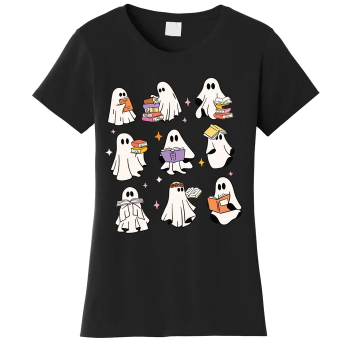 Vintage Halloween Reading Ghost Autumn Fall Spooky Women's T-Shirt