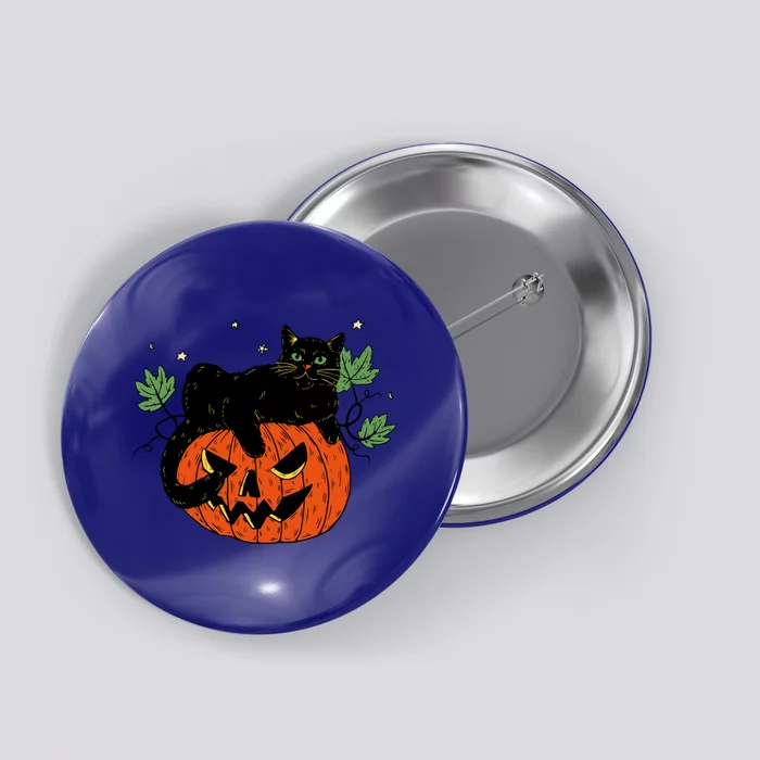 Vintage Halloween Retro Pumpkin Jack O Lantern And Black Cat Cool Gift Button