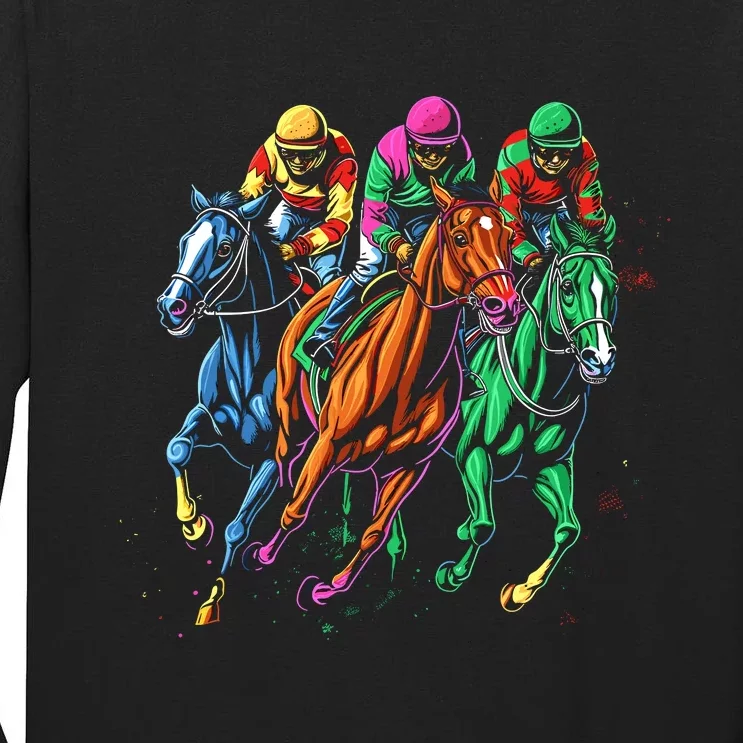 Vintage Horse Racing Painting Horse And Derby Lovers Tall Long Sleeve T-Shirt