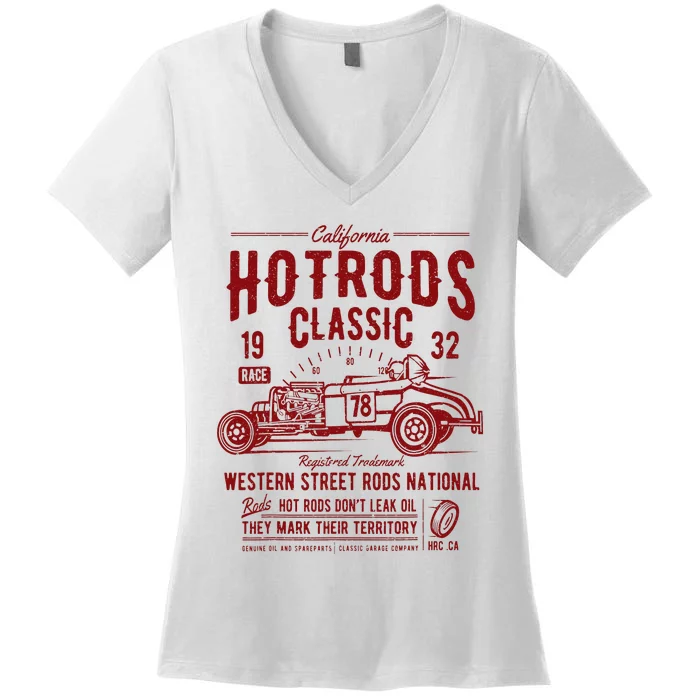 Vintage Hotrod Rock&Roll Classic Car Women's V-Neck T-Shirt