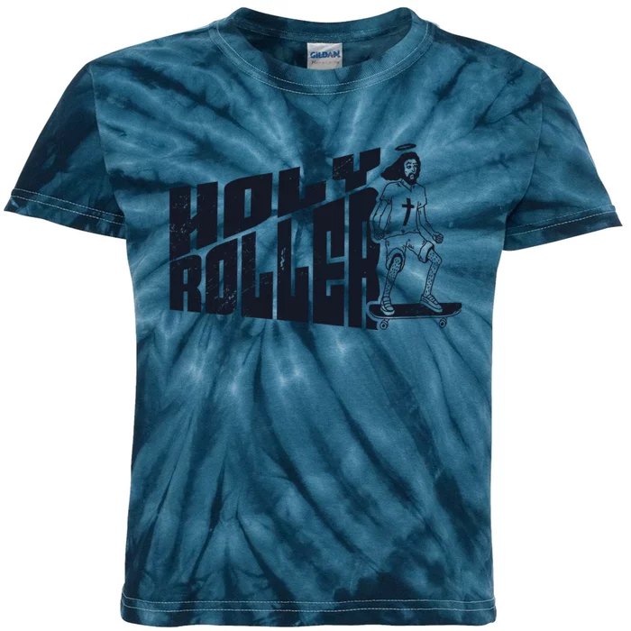 Vintage Holy Roller Funny Skateboarding Jesus Skater Jesus Kids Tie-Dye T-Shirt