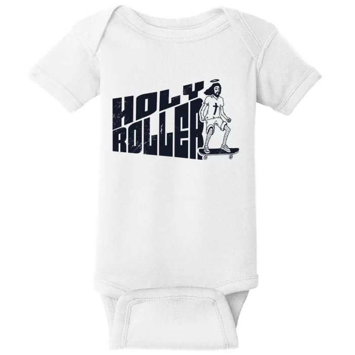 Vintage Holy Roller Funny Skateboarding Jesus Skater Jesus Baby Bodysuit