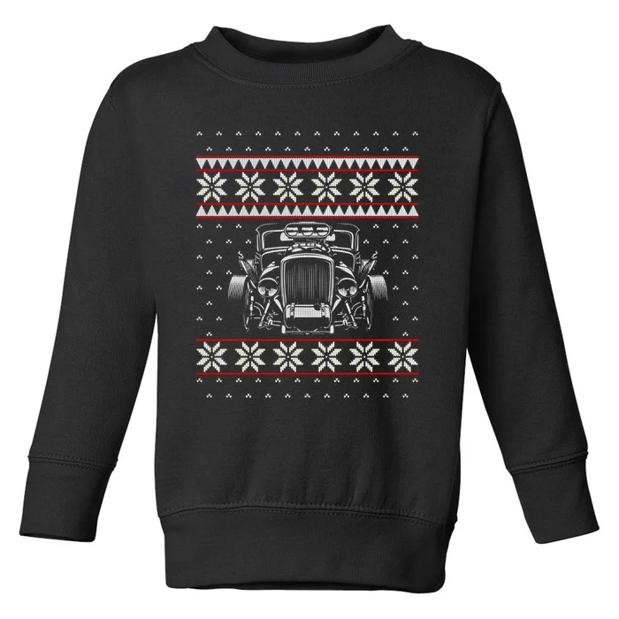 Vintage Hot Rod Ugly Christmas Classic Car Drag Racing Cute Gift Toddler Sweatshirt