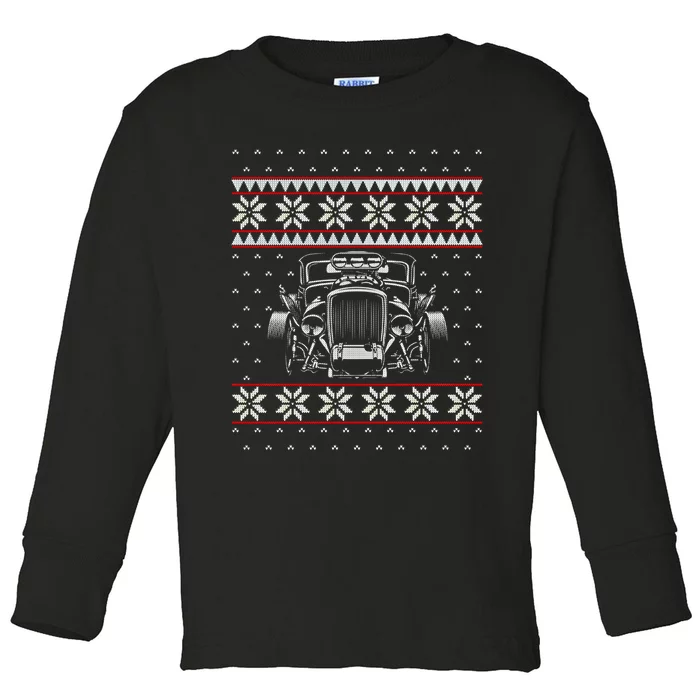 Vintage Hot Rod Ugly Christmas Classic Car Drag Racing Cute Gift Toddler Long Sleeve Shirt